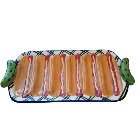 vintage hotdog bbq platter pickles mustard ketchup 4th of july, labor day party - Picture 2 of 7